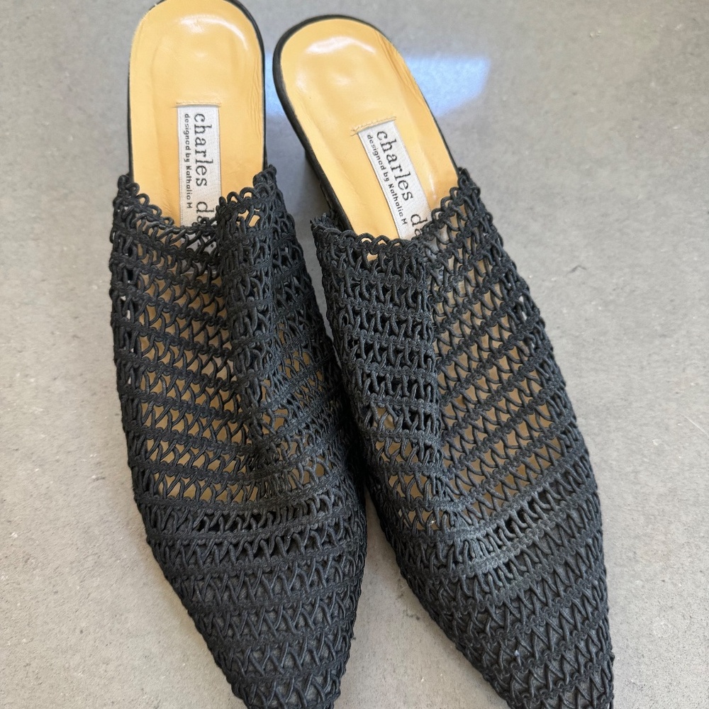 Charles David Taupe Black Mesh Net Leather Mule H… - image 2